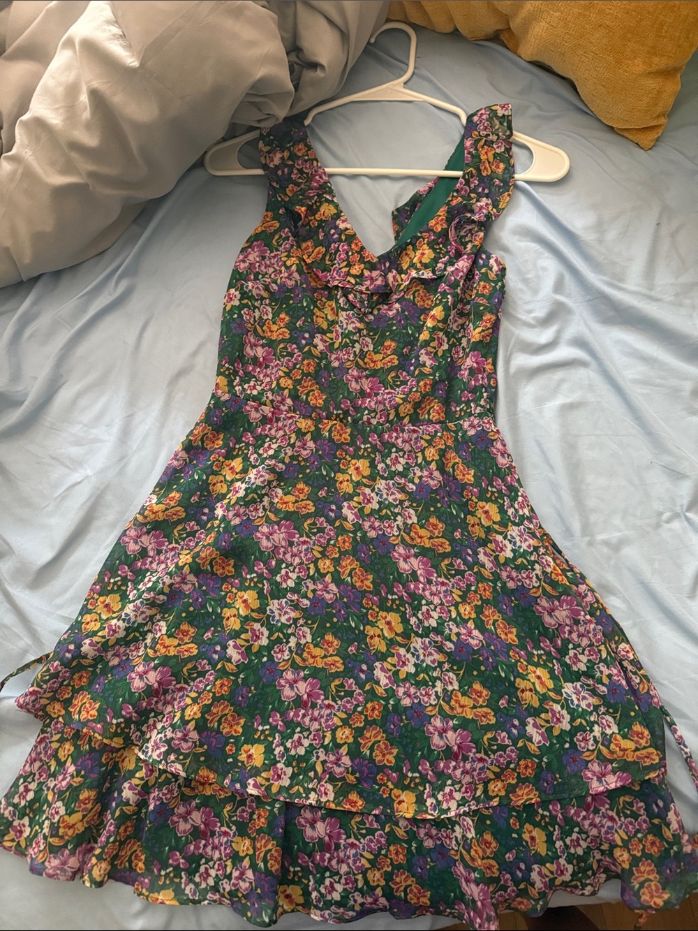 BCX Green Floral Mini Dress with Pink & Yellow Blooms